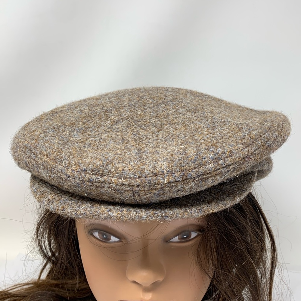 Harris Tweed 100% Wool Newsboy Cap Brown Heather Tweed Flat Cap Size L Scotland